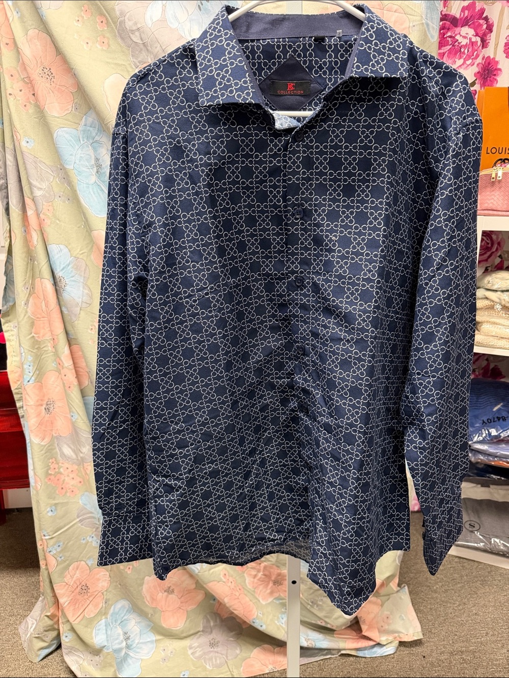 IC COLLECTION Navy Blue Patterned Men's Button-Up Shirt